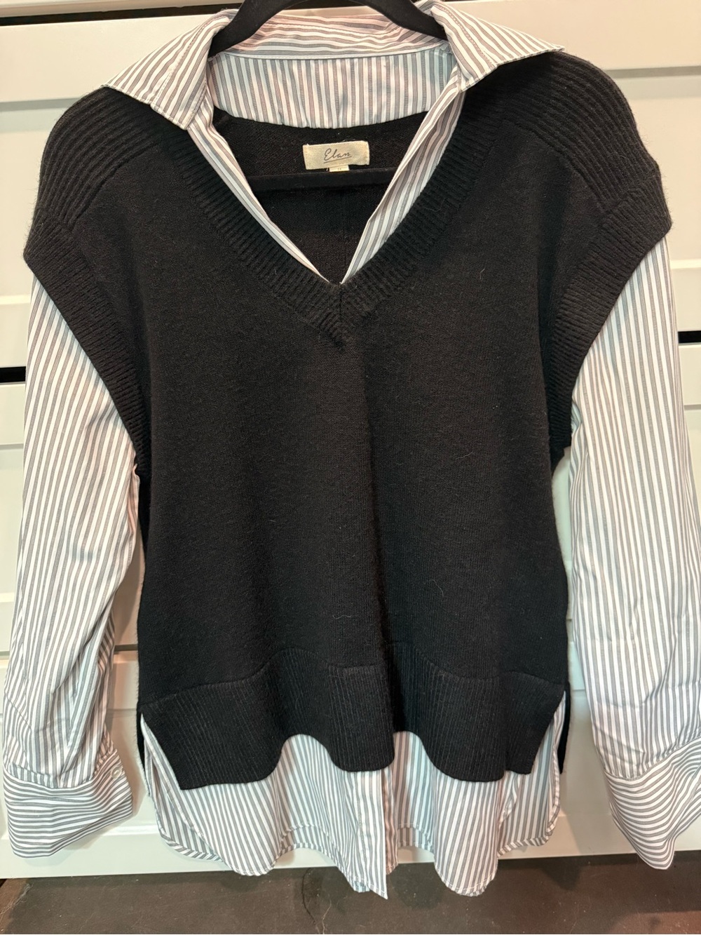 Elan Women’s Blouse with Built-in Black V-Neck Knit Sweater Vest